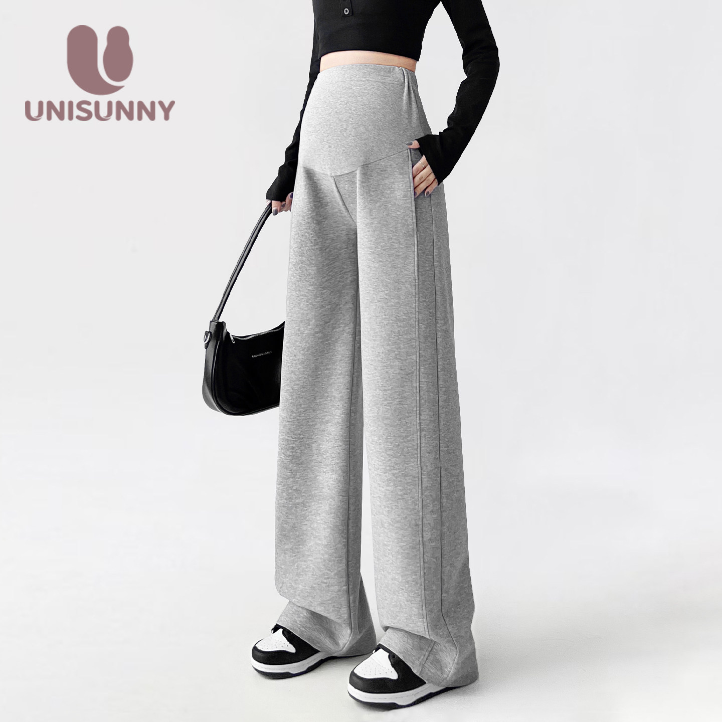 unisunny孕妇裤外穿孕期不勒肚子休闲阔腿裤秋冬季加绒直筒运动裤