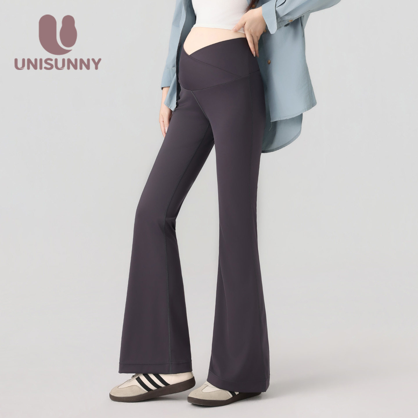 unisunny孕妇裤秋外穿孕期不勒肚子新款瑜伽托腹裤喇叭鲨鱼打底裤