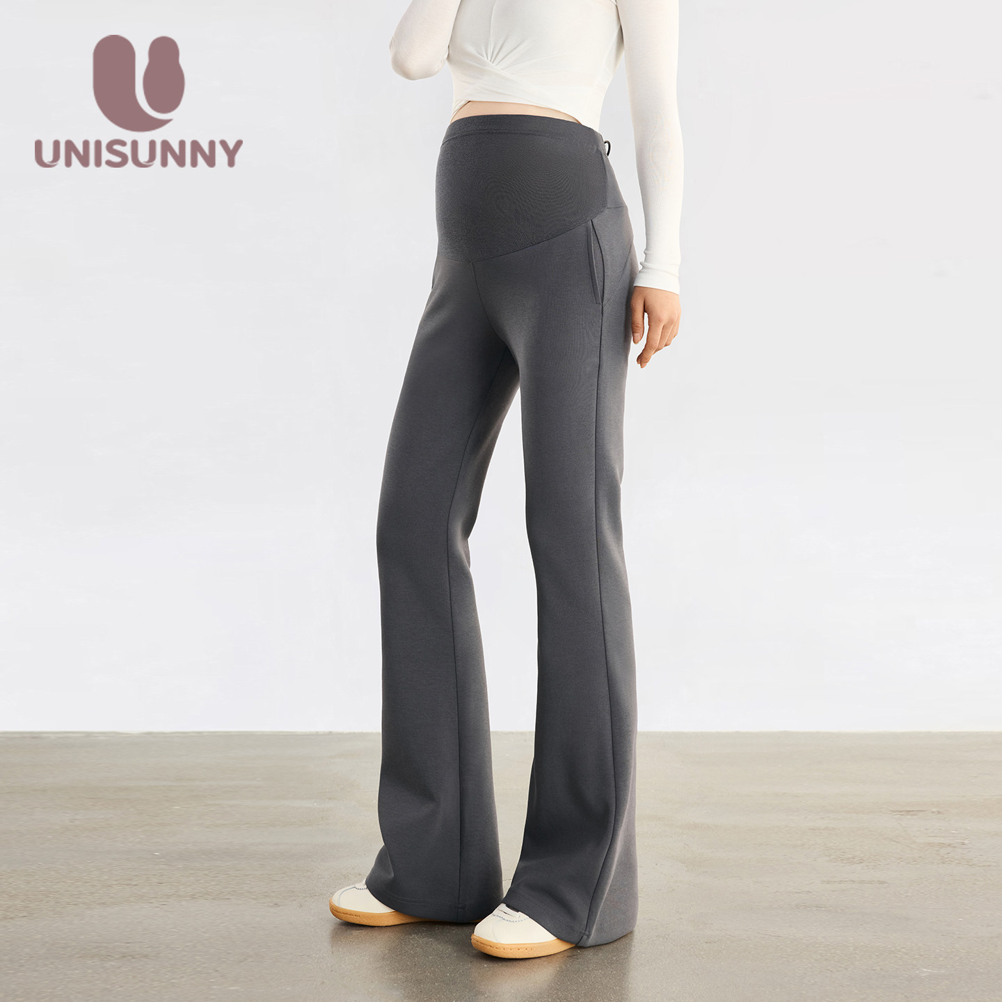 unisunny孕妇微喇裤春秋季外穿孕期不勒肚子休闲裤秋季喇叭裤子