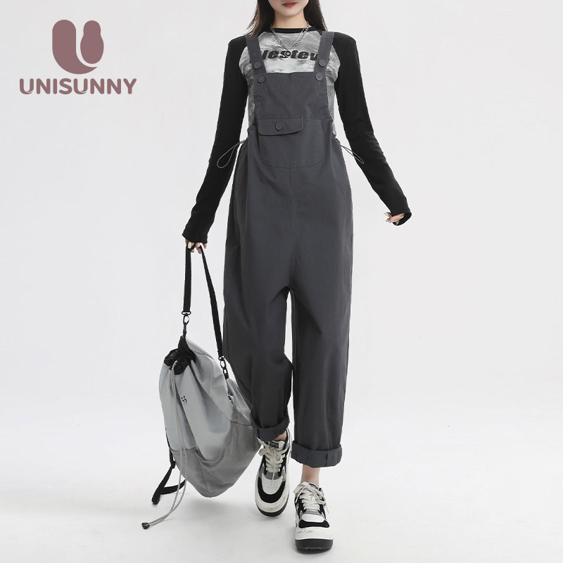 unisunny孕妇背带裤春秋外穿休闲裤韩版阔腿长裤孕期时尚孕妇秋装