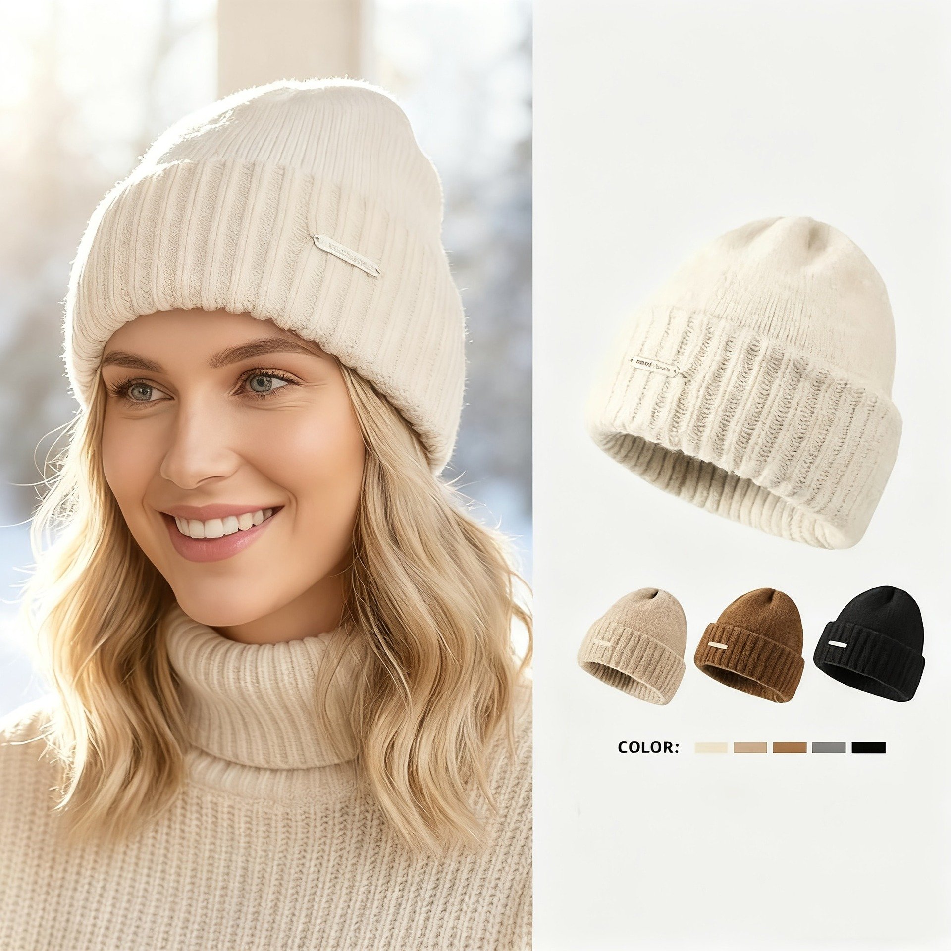 进口防风秋冬款帽宽松堆堆大头围保暖防寒百搭针织毛线冷帽帽子堆