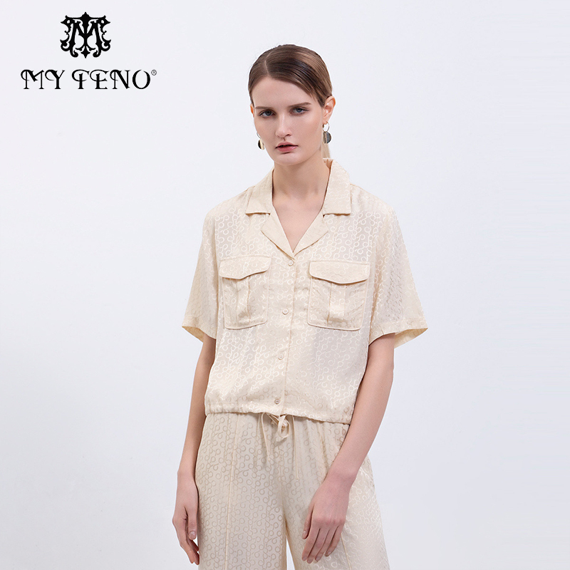 马天奴杏色印花衬衫上衣