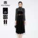 马天奴2025秋冬新款 丝绒挂脖连衣裙子收腰两件套装 高领修身 打底衫