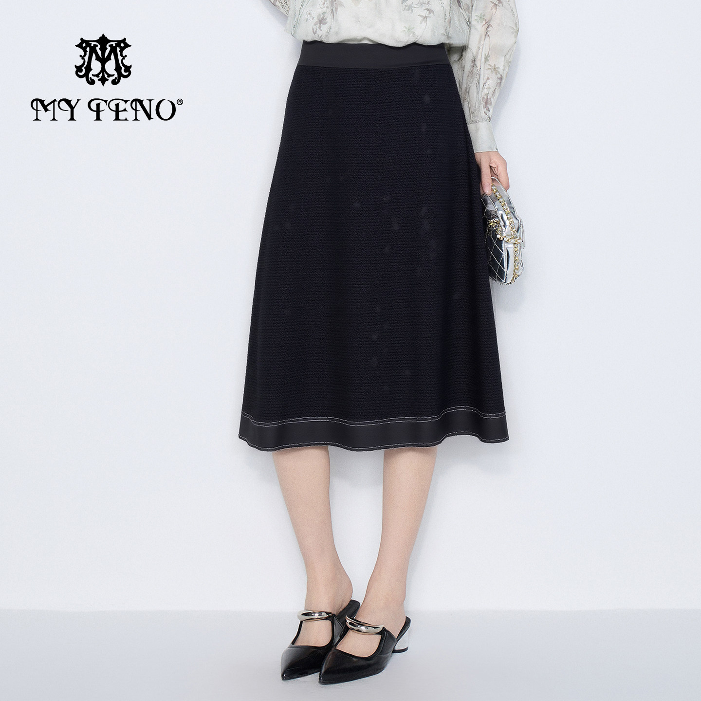 马天奴2025秋冬新款黑色棉质高腰半身裙半裙子网格A摆裙时尚百搭,女装/女士精品,半身裙,淘宝优惠券,粉丝福利购,淘宝优惠卷