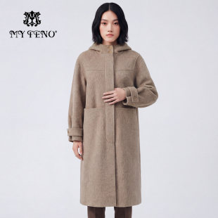 廓形外套配手套时尚 马天奴2025新款 绵羊毛混羊驼毛呢大衣连帽长款