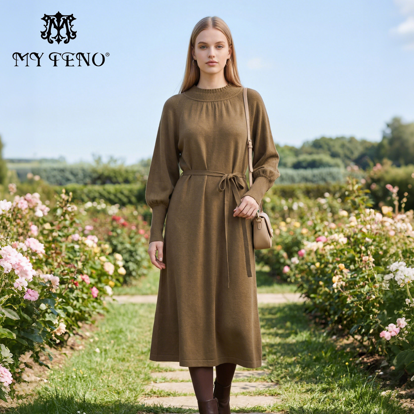 马天奴女装春秋裙纯色系带针织裙长袖时尚收腰长裙简约气质裙子,女装/女士精品,连衣裙,淘宝优惠券,粉丝福利购,淘宝优惠卷