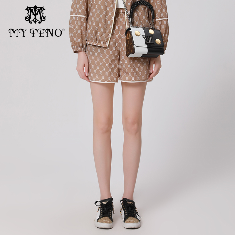 马天奴印花松紧腰开叉短裤