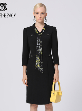 专柜正品马天奴秋冬V领印花雪纺连衣裙子度假风女MRS153DRX0