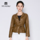 收腰带时尚 马天奴2025秋冬新款 雪花黄绵羊皮衣翻领短款 复古潮酷女
