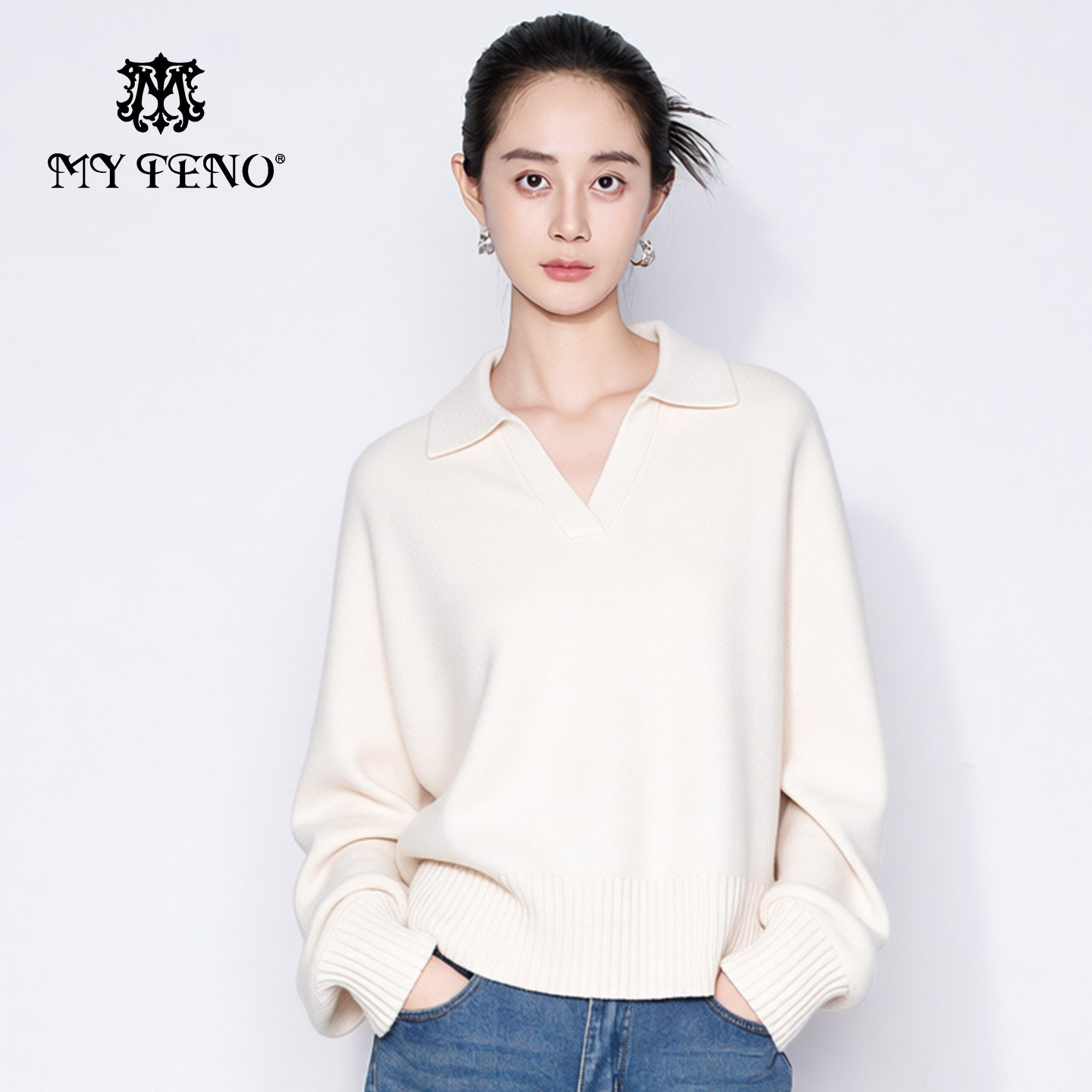 马天奴2025冬季新款绵羊毛混山羊绒翻领半开襟套头针织衫宽松毛衫,女装/女士精品,毛针织衫,淘宝优惠券,粉丝福利购,淘宝优惠卷