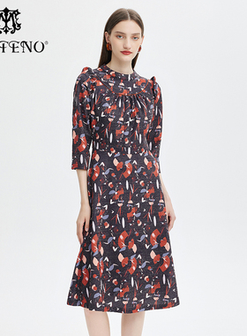 专柜正品马天奴秋冬秋冬立领闪葱印花连衣裙子收腰时尚MCAT56DR0