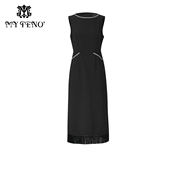 专柜正品 流苏气质 黑色圆领织带连衣裙子背心裙修身 马天奴秋季 新款