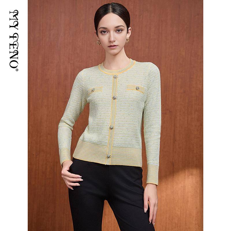 马天奴黄色小香风针织衫