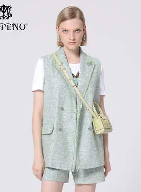 专柜正品马天奴2025年春季新款绿色无袖小香风西装外套MRS489JKH0