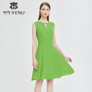 裙子度假休闲时尚 马天奴早春夏新款 绿色雪纺连衣裙收腰通勤无袖