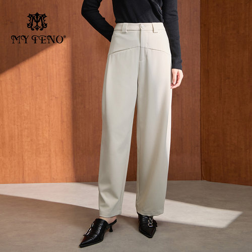 马天奴时尚纯色高腰宽松休闲裤