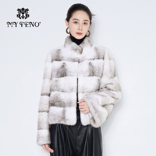 奢品名媛贵气 黑白拼色立领水貂毛皮草外套短款 马天奴2025冬季 新款