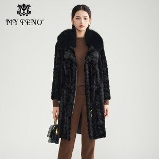 新款 马天奴冬季 黑色毛领皮草大衣保暖加厚拉链外套 水貂毛皮
