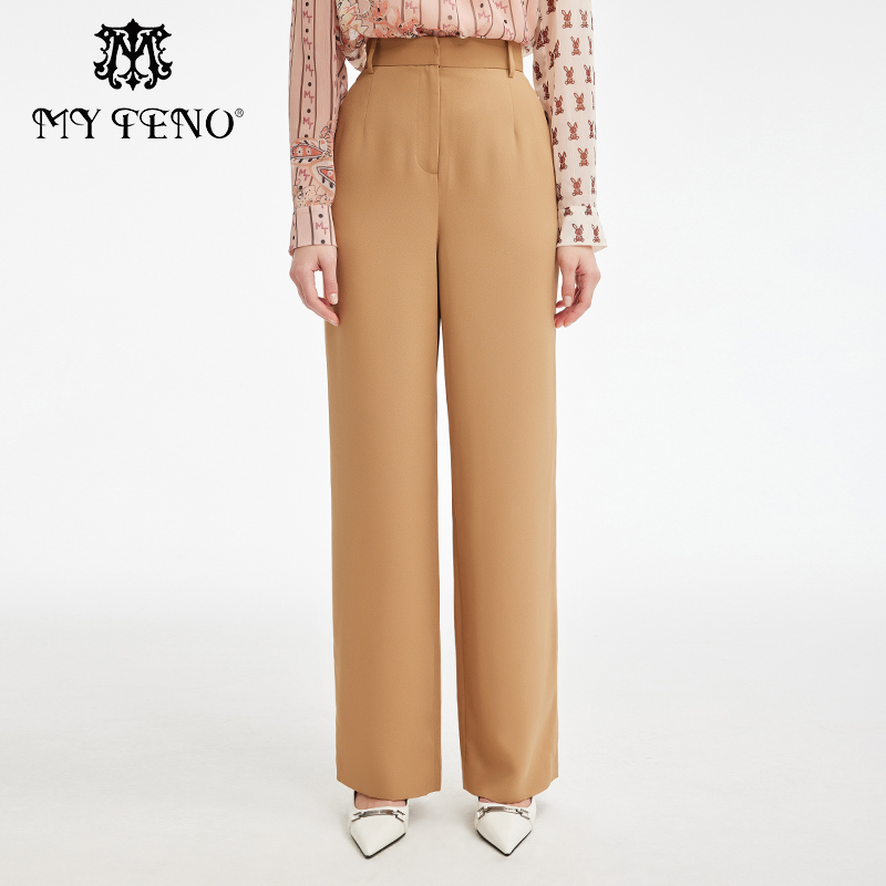 马天奴卡其色西裤直筒长裤