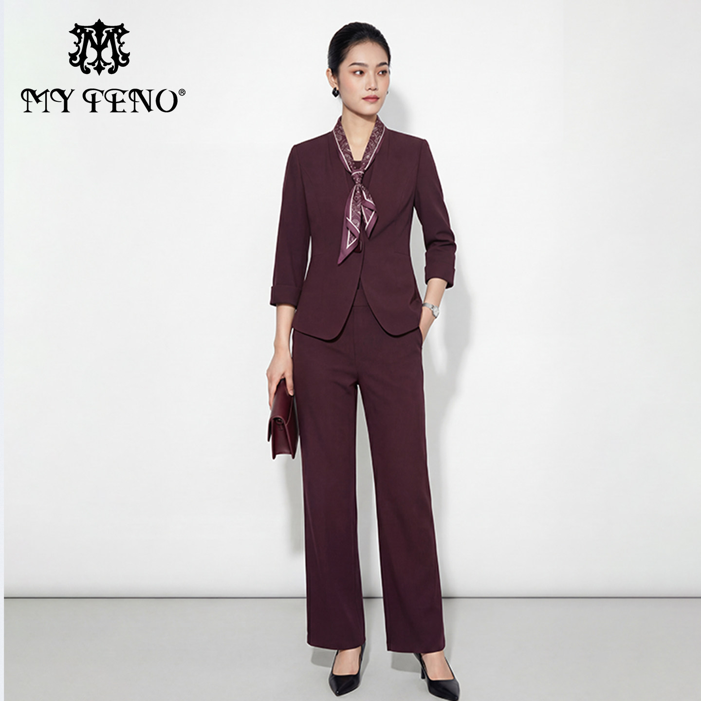 马天奴2026春夏新款女V领西装外套直筒裤子围巾三件套装通勤时尚,女装/女士精品,时尚套装,淘宝优惠券,粉丝福利购,淘宝优惠卷