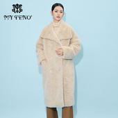 摩卡色大翻领双排扣大衣外套羊羔绒保暖时尚 马天奴女装 秋冬新款