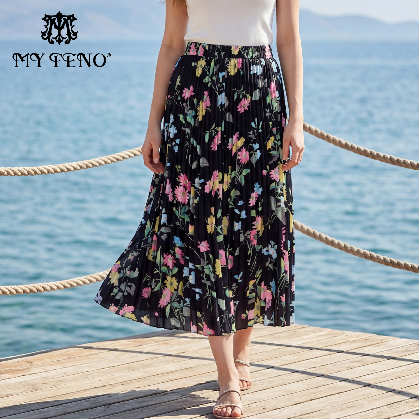 马天奴女装春秋新款黑色松紧腰印花半身裙长款百褶裙气质时尚裙子,女装/女士精品,半身裙,淘宝优惠券,粉丝福利购,淘宝优惠卷