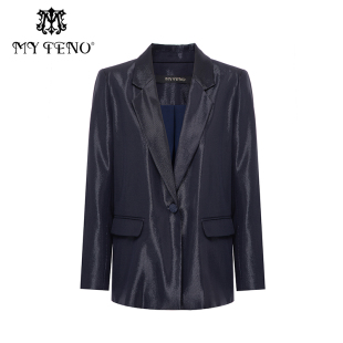 外套宽松平驳领西服 闪葱翻领西装 专柜正品 马天奴秋冬深蓝时尚