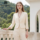 女时尚 专柜正品 西装 外套西服通勤时尚 马天奴季 杏色V领修身