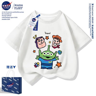 NASA联名新款卡通动漫胡迪巴斯光年纯棉短袖夏季玩具总动员上衣潮