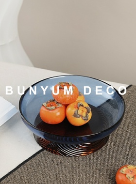 现代简约玻璃高脚水果盘轻奢摆件