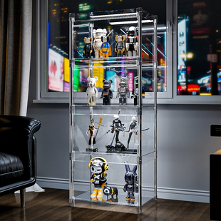 全透明手办展示柜带灯不锈钢适用乐高收纳盒模型积木盒玩具陈列架