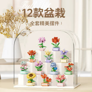 多肉鲜花盆栽拼装 积木玩具创意桌面摆件礼物女朋友生日圣诞节礼物