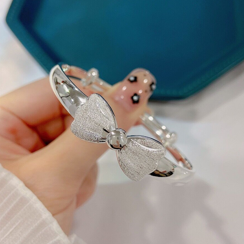 玫妃在逃公主蝴蝶结纯银实心手镯足银9999女学生简约甜美时尚百搭