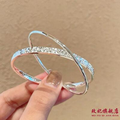 双环碎冰冰纯银手镯女轻奢高级感