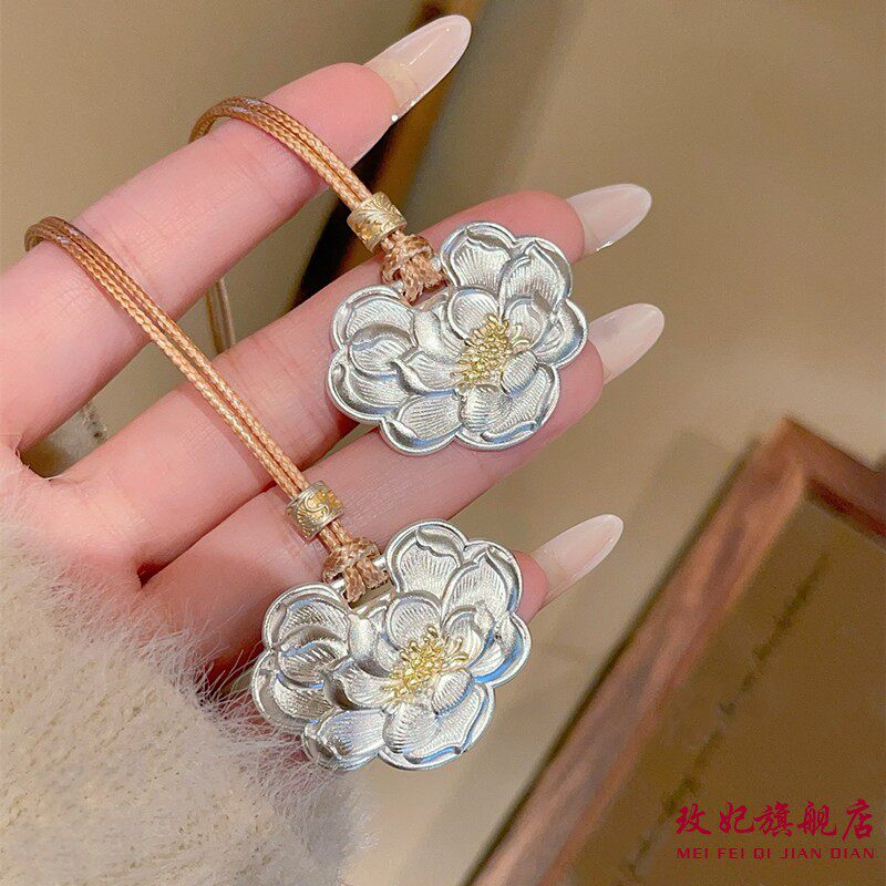 描金牡丹花纯银项链女时尚轻奢