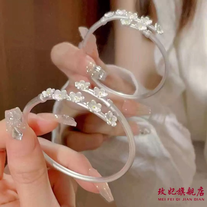 梅花桃花纯银手镯女百搭时尚轻奢