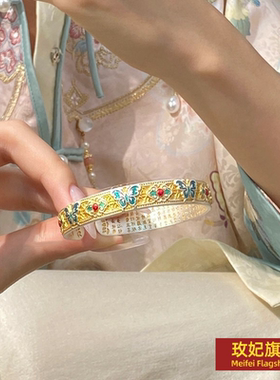 民族风女银饰正生纯银纯银描手镯