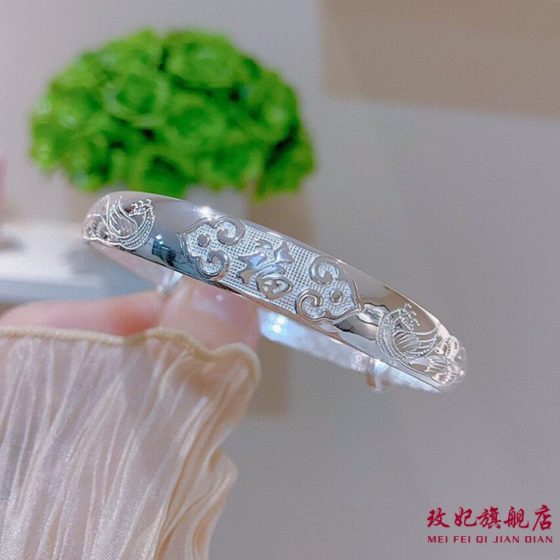 玫妃足银9999龙凤福字纯银手镯女实心推拉母亲节送妈妈婆婆礼物