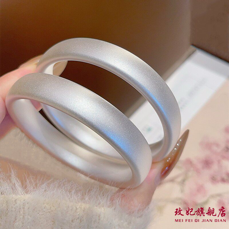 玫妃泥鳅轮胎背古法闭口纯银手镯足银9999磨砂素圈手环送女友礼物