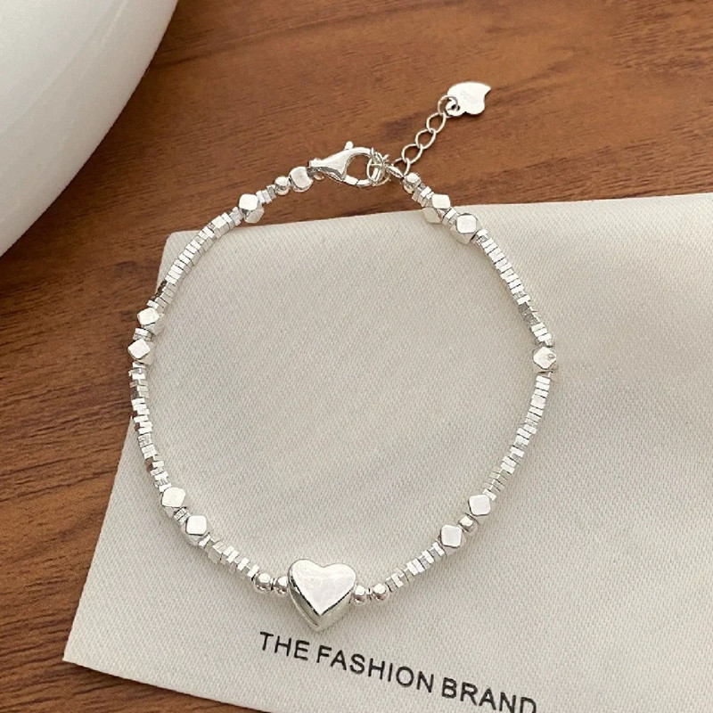 爱心碎银手链女个性气质网红手环