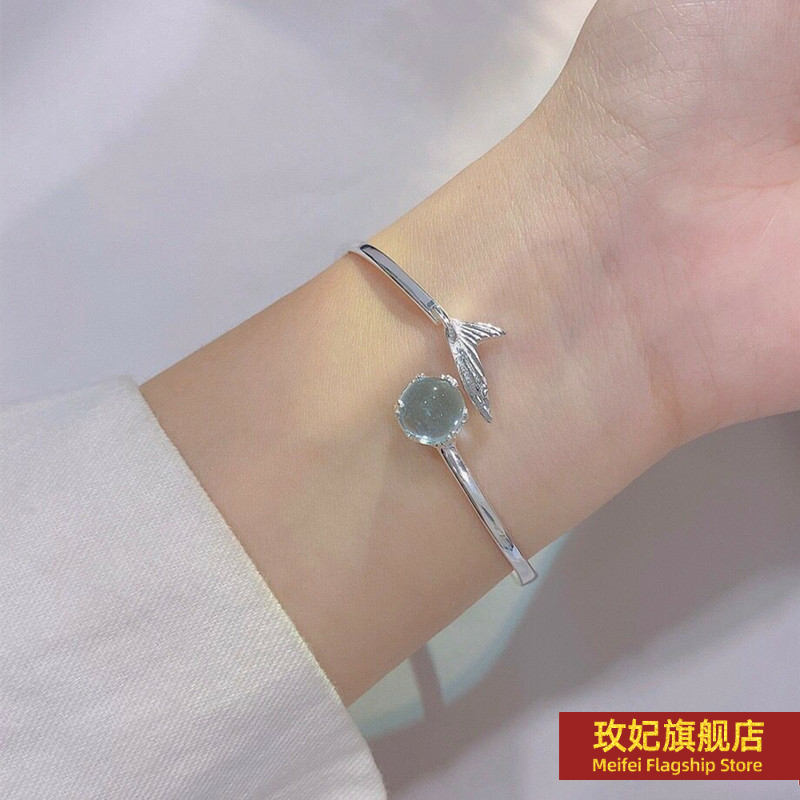 正生纯银人鱼泡沫纯银开口细手镯足银999女学生小众设计实心新款