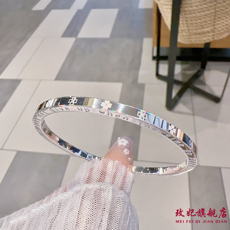 四叶草纯银手镯女个性简约百搭