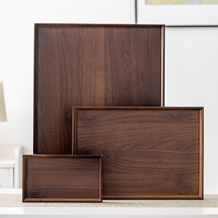 木质托盘胡桃木茶盘客厅木制收纳盘子实木餐盘刻印logo放茶杯托盘