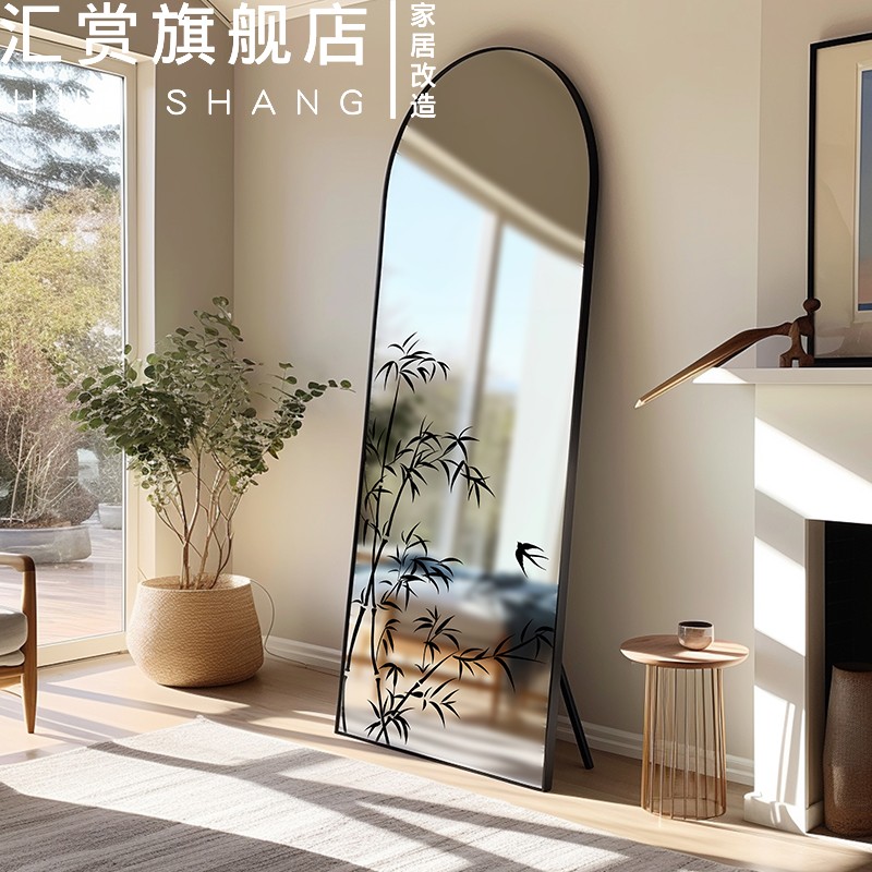 新中式复古风镜子装饰画DIY静电贴窗花玻璃贴画防水贴纸无胶竹子图片