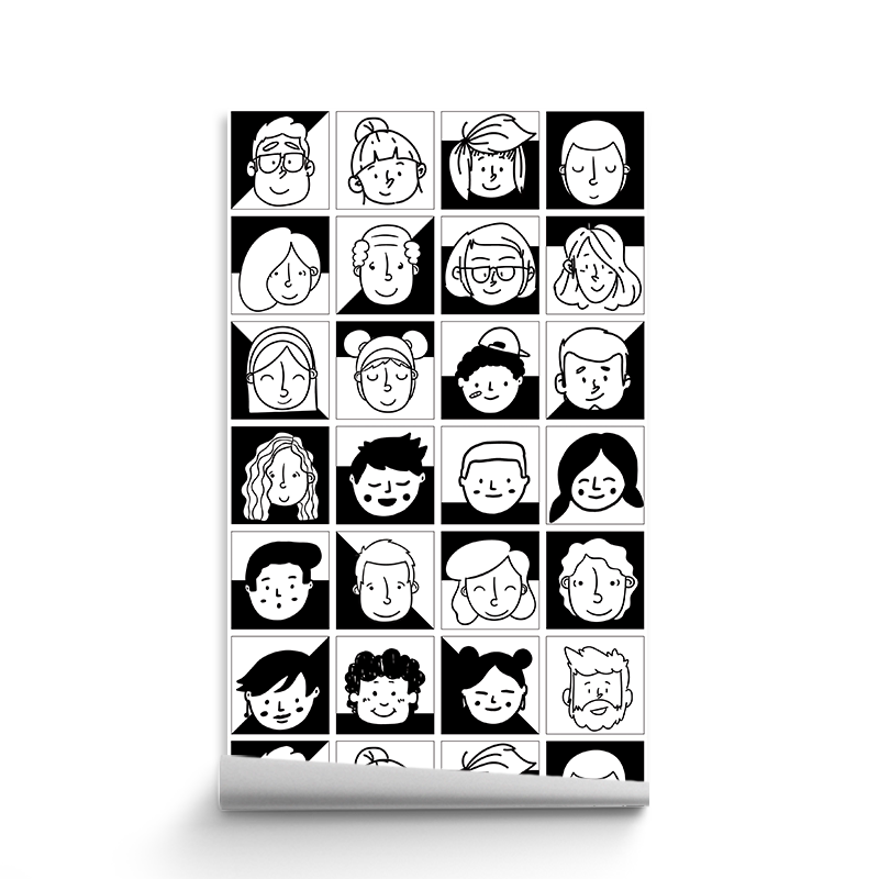 浴室防水贴纸卫生间墙贴黑白动漫墙纸漫画头像壁纸卡通瓷砖贴自粘