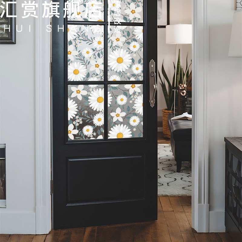 玻璃贴纸玻璃门复古静电厨房推拉门装饰画卫生间法式透光贴画贴膜图片