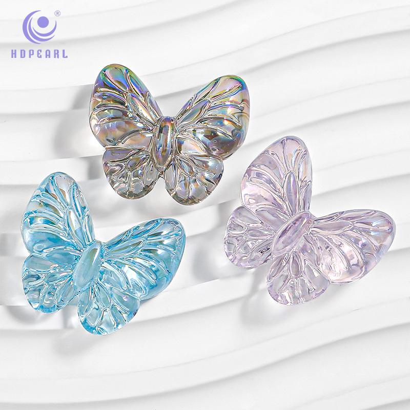 【20颗装】海蒂26MM透明蝴蝶通孔电镀DIY串珠手机链饰品配件散珠