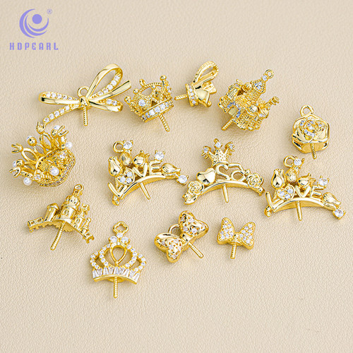 海家高保色铜镀16K金色银色羊角钉diy手机链锆石合金配件手工串珠