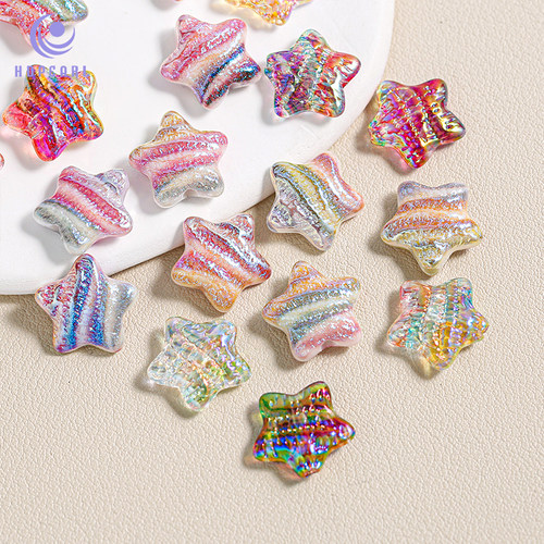 【15颗装】海蒂15.5MM油画星星通孔散珠串珠电镀彩色手机链配件