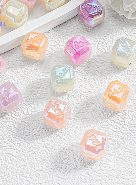 海蒂紫外线光变变色切面LOVE方块串珠diy手机链手工饰品配件散珠